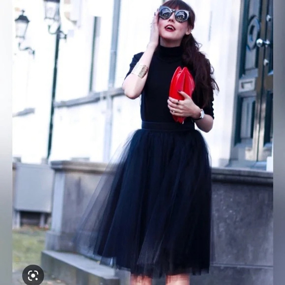 Alexandra Grecco Dresses & Skirts - Alexandra Grecco by Anthropologie 6 Black Tulle Embroidered Beaded A Line Skirt